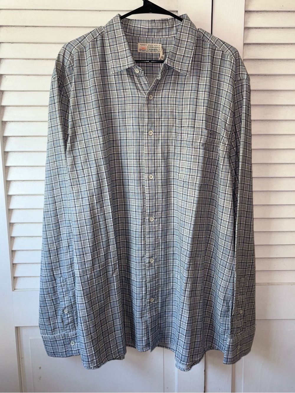 NWT Faherty Sunwashed Chambray Shirt XXL Silver Falls Plaid Supima Cotton - Picture 2 of 6
